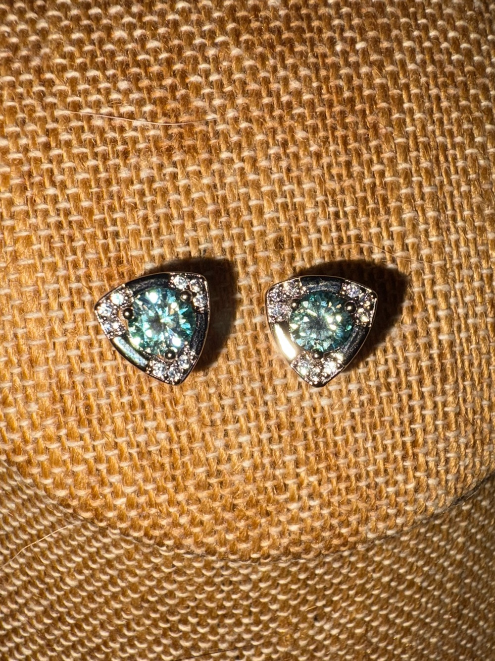 Solid Sterling Silver One Carat TW Turquoise Moissanite Studs - Picture 3 of 3